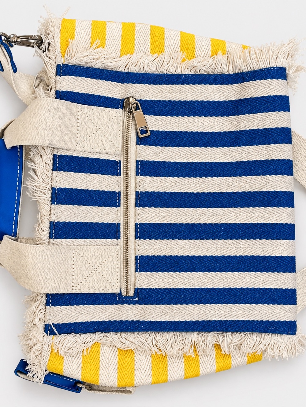 Striped Canvas Tote Bag in Blue & Cream